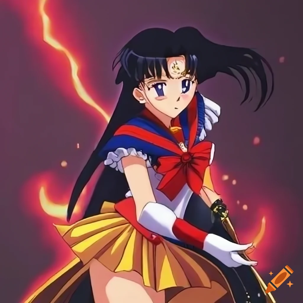 Sailor mars from sailor moon with long black hair and a burning aura ...