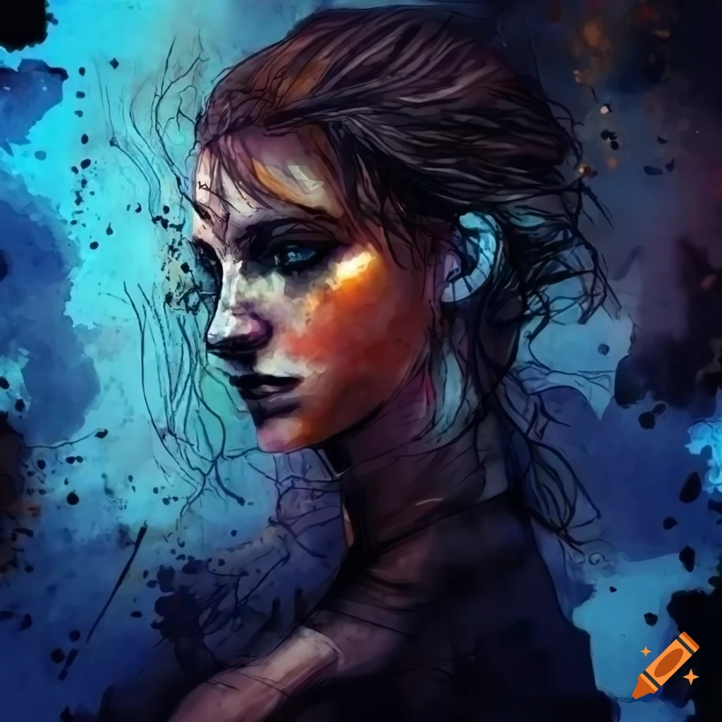 Portrait of a woman in love drawn in the style of metal gear solid