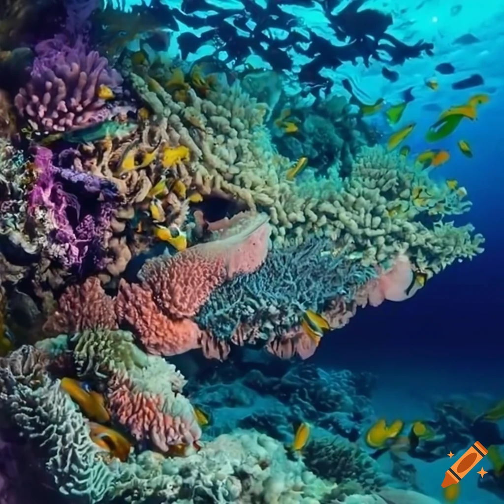 Beautiful coral reefs deep under water on Craiyon