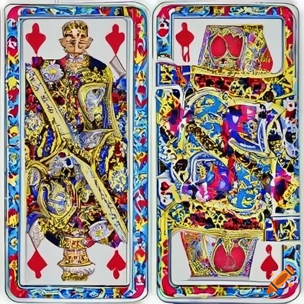 Create an artistic representation of a royal flush, the highest-ranking  hand in poker, using vibrant colors and intricate details. showcase the  five cards (ace, king, queen, jack, and ten) from a single