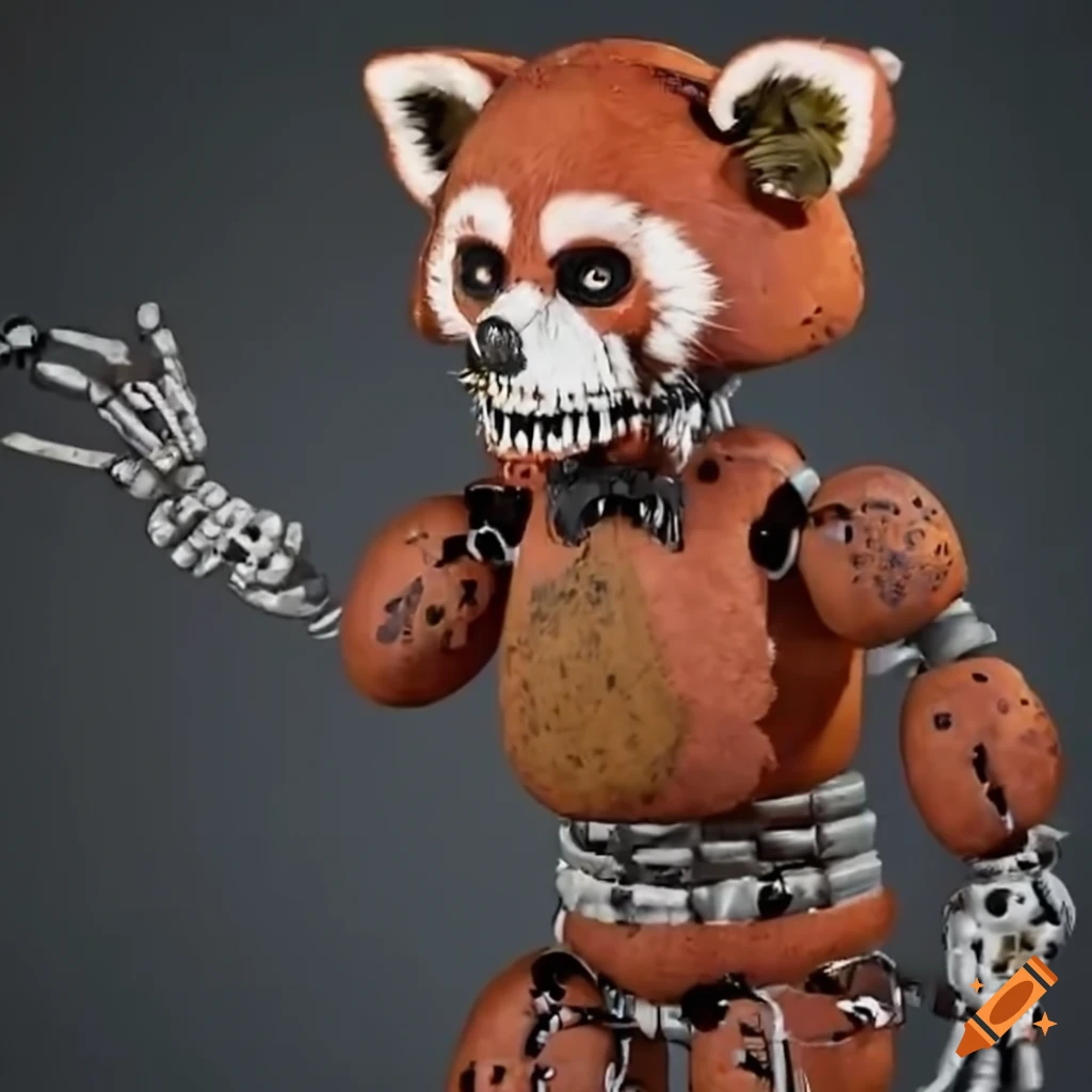 A withered red panda animatronic inspired by five nights at freddys