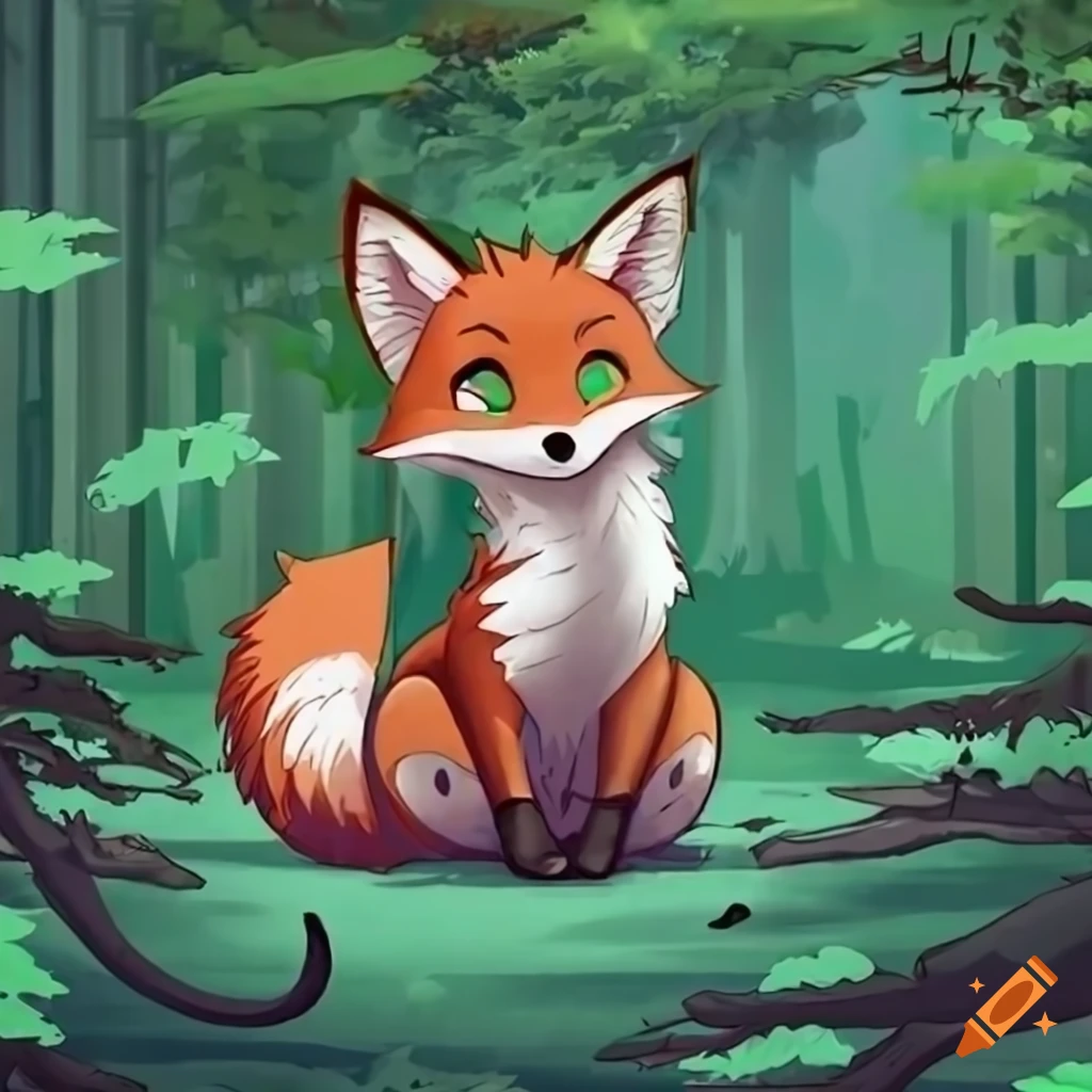Anime fox in the green forest on Craiyon