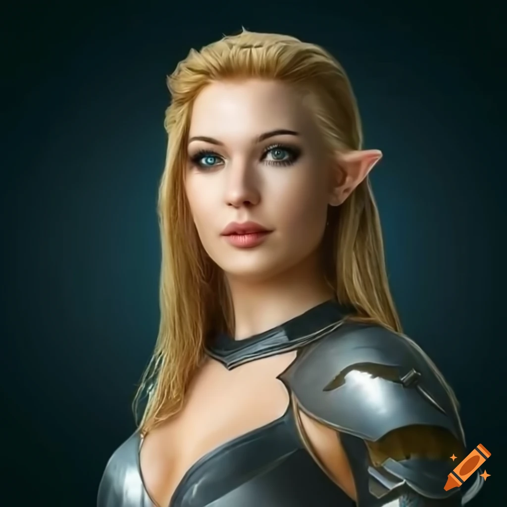 Portrait of a fierce female elven warrior in elegant armor, blonde ...