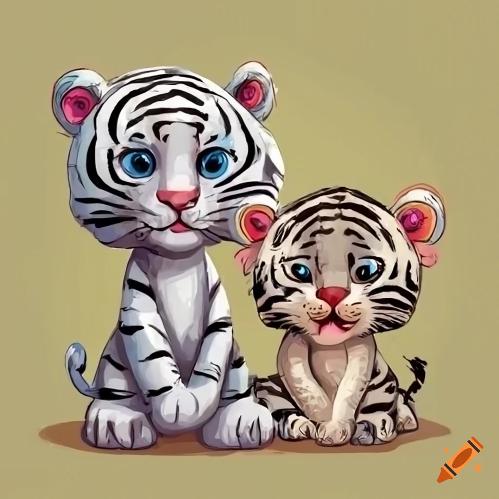cute cartoon baby white tiger