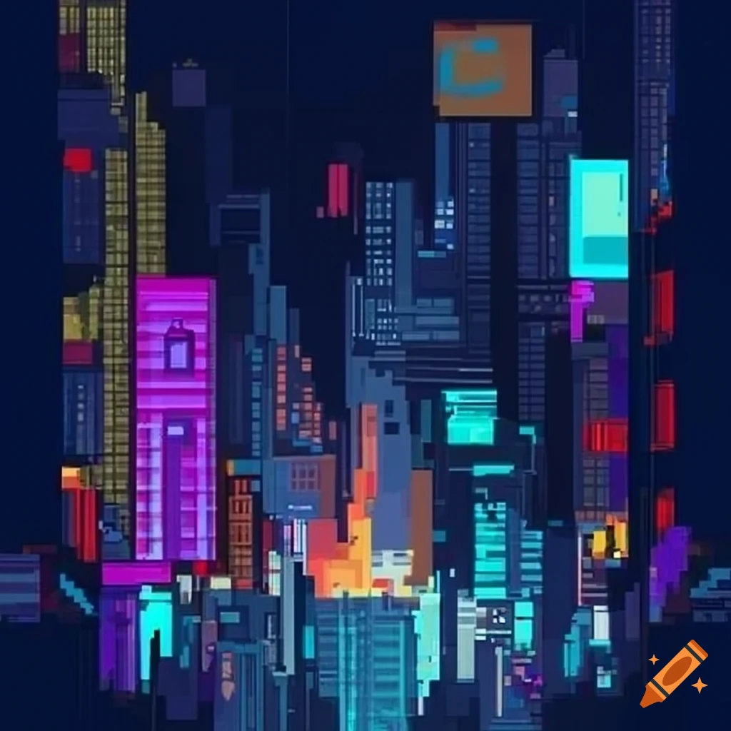 Blade runner city in pixel art, very detailed on Craiyon