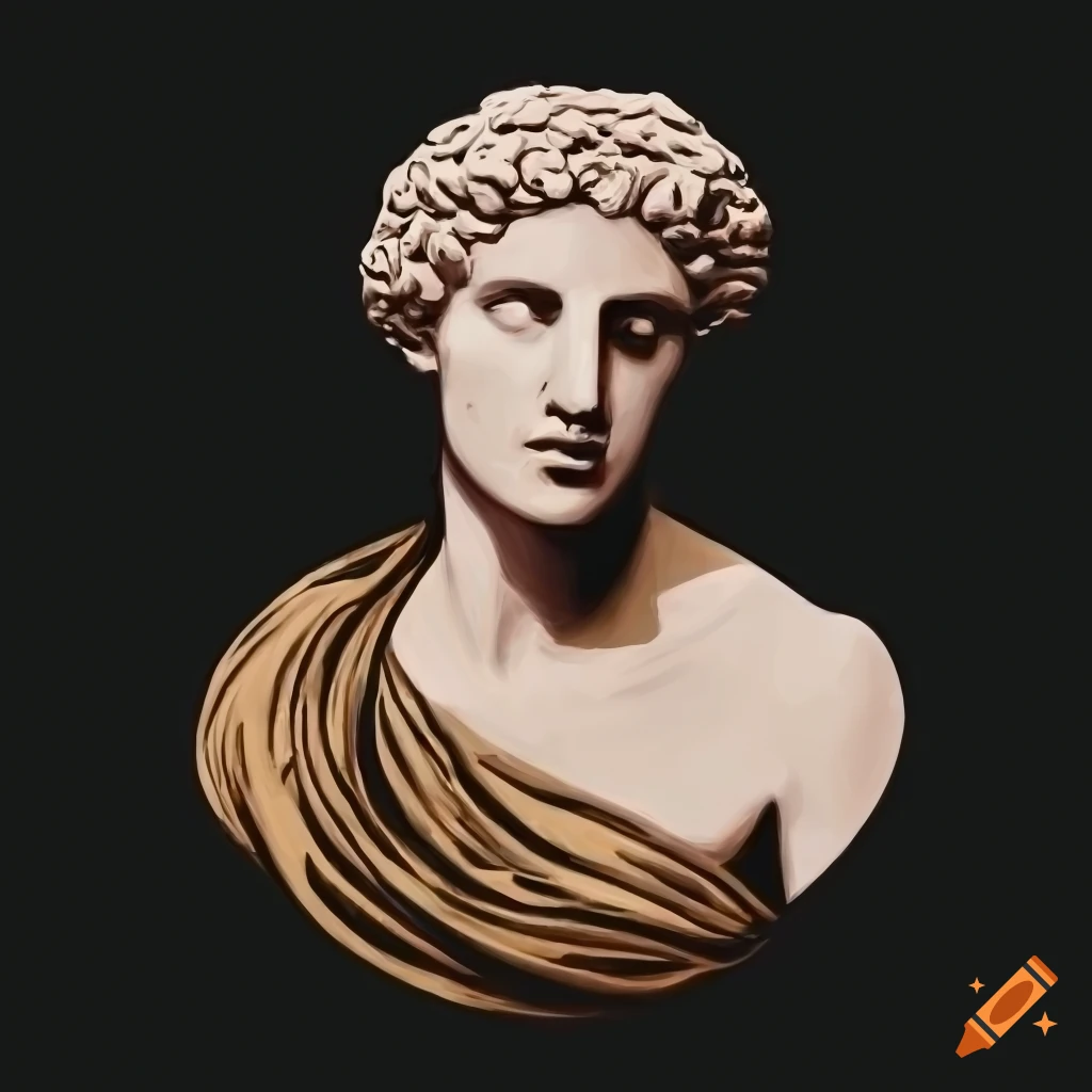 Greek statue, color block, painting, pop art style, dark