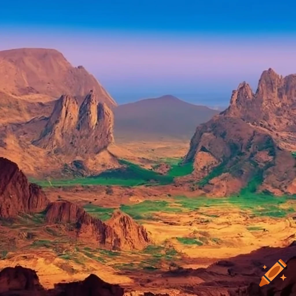 Scenic landscape of Eritrea on Craiyon, image size:1024x1024