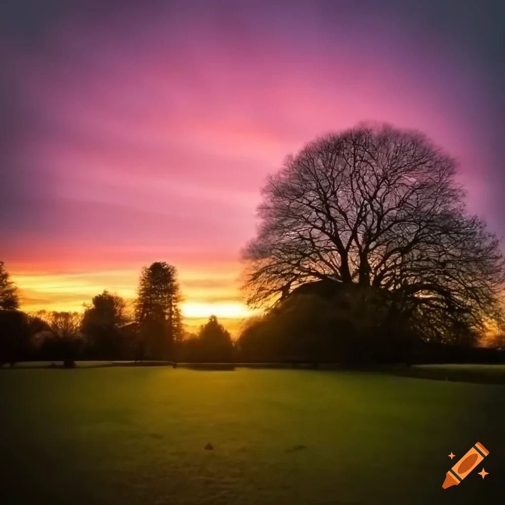 Gardens in knighton park, leicester, england with at sunset