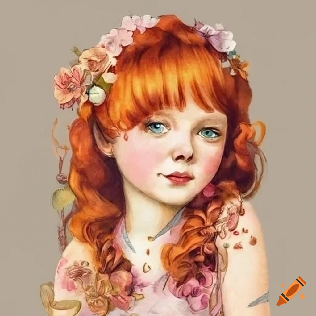 Watercolour Vintage Day Dreamer Clipart Red Haired Girl PNG Digital Watercolour vintage day dreamer clipart red haired girl png digital