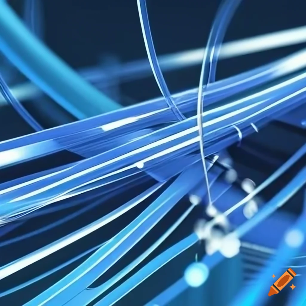 Blue network diagram with high speed fiber links on Craiyon