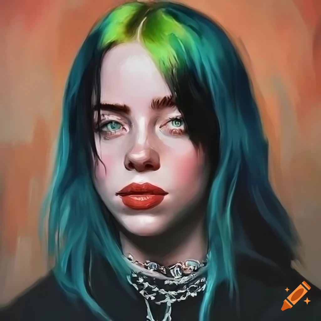 Real oil painting of billie eilish looking straight, it should a be a ...