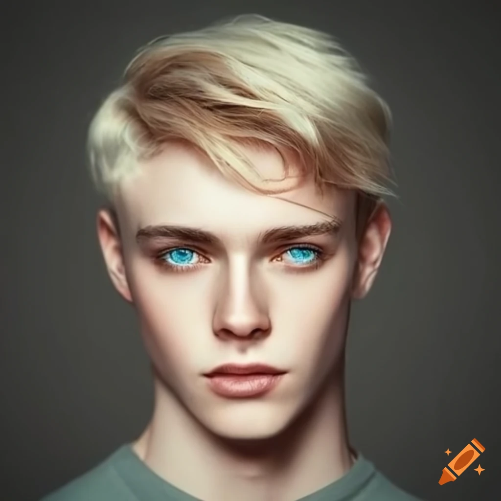 Pale thin handsome male face, small pointed nose, green eyes, light ...