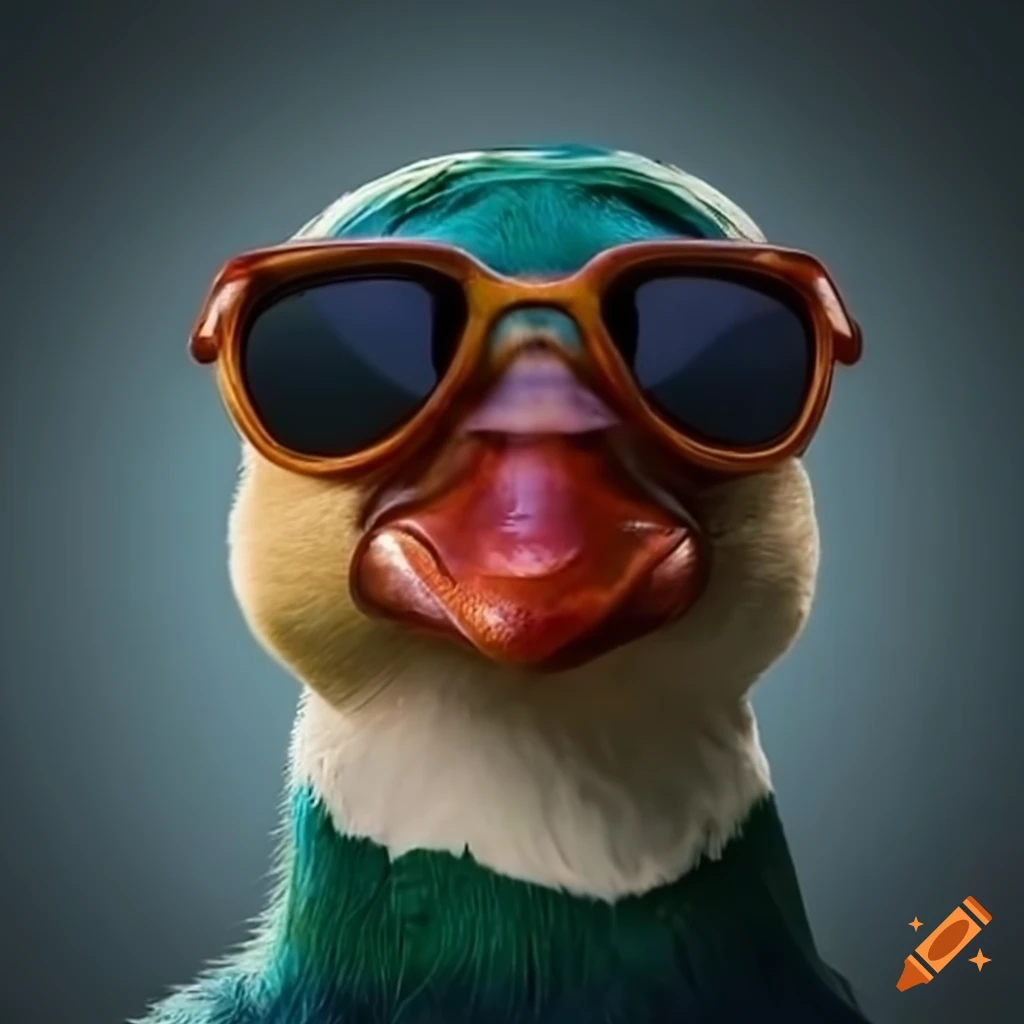 real duck with sunglasses on and a gold chain, with | Stable Diffusion