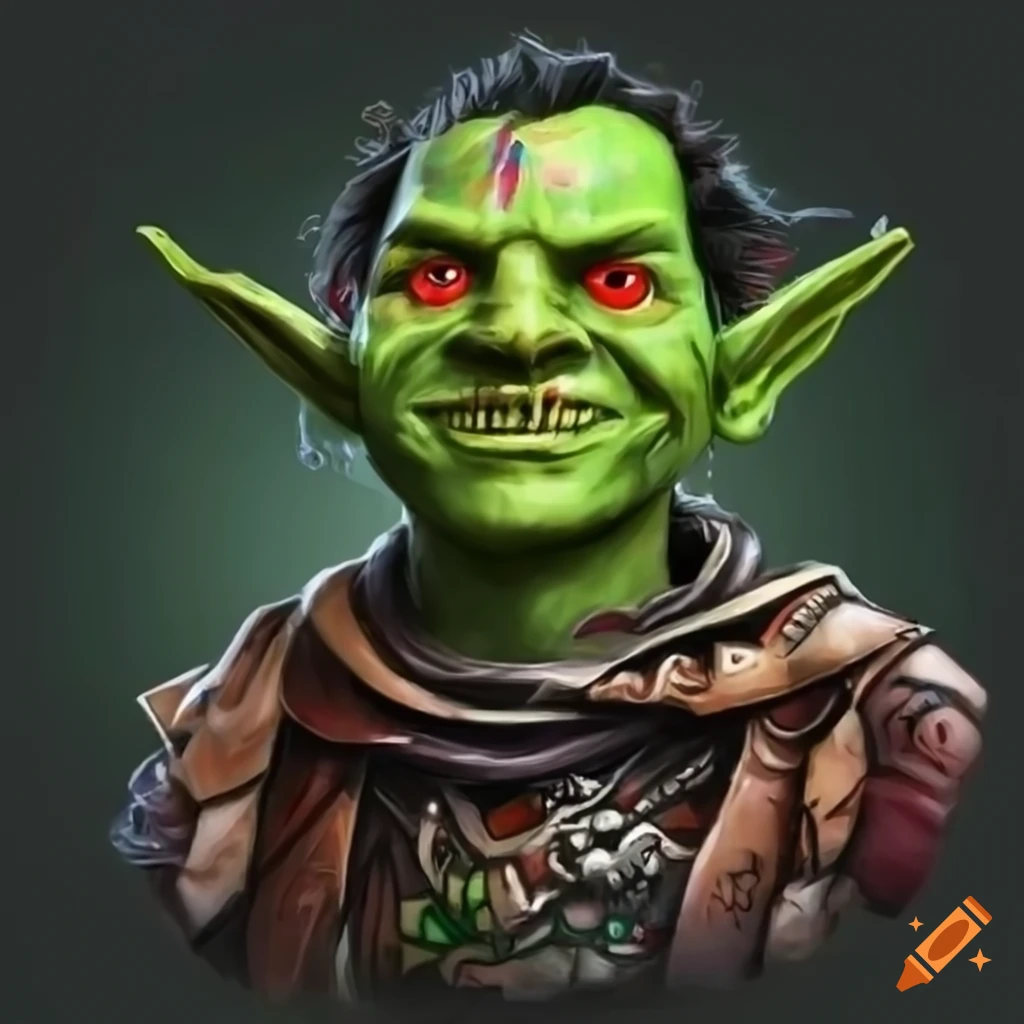 A goblin with striking features red eyes and yellow skin and tattoos ...