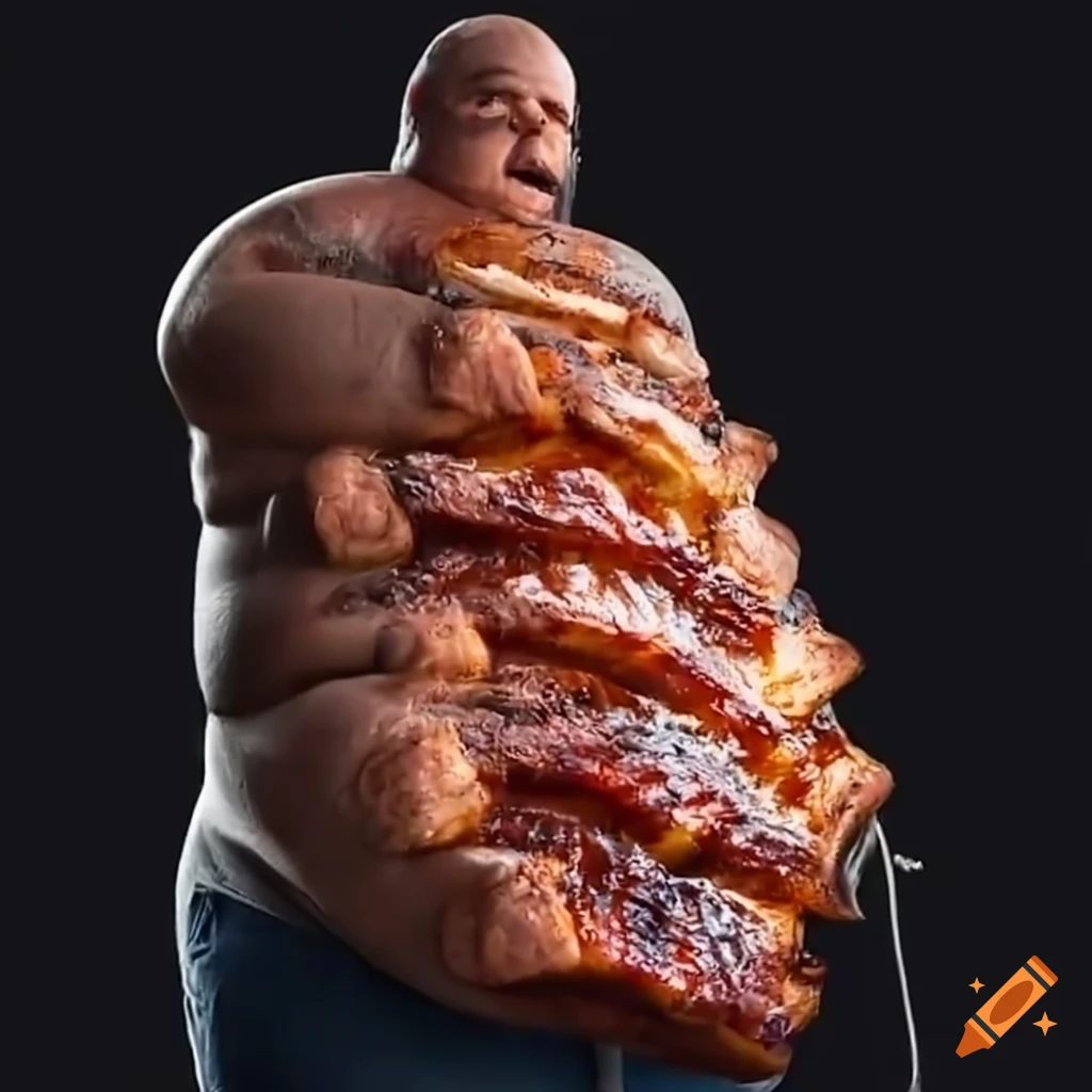 Fat guy smoking ribs on a bbq on Craiyon
