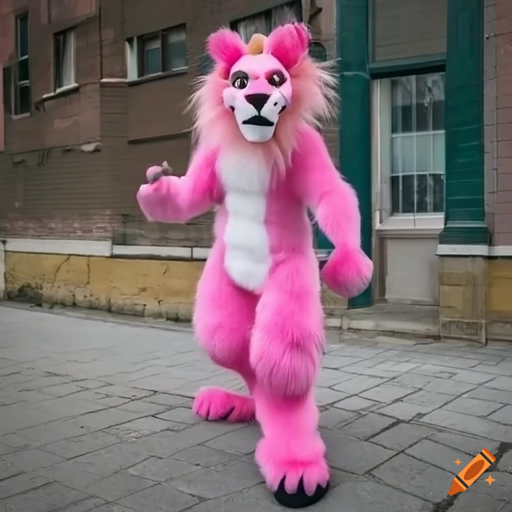 A pink fluffy lion cosplay