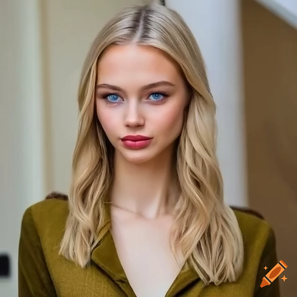 Life-like portrait of a skinny and pretty nordic blonde girl with big light  eyes, realistic eyes, realistic hair, natural appearance, 8k on Craiyon