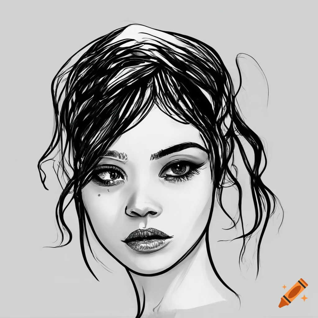 A girl eyes drawn with black art line on white background