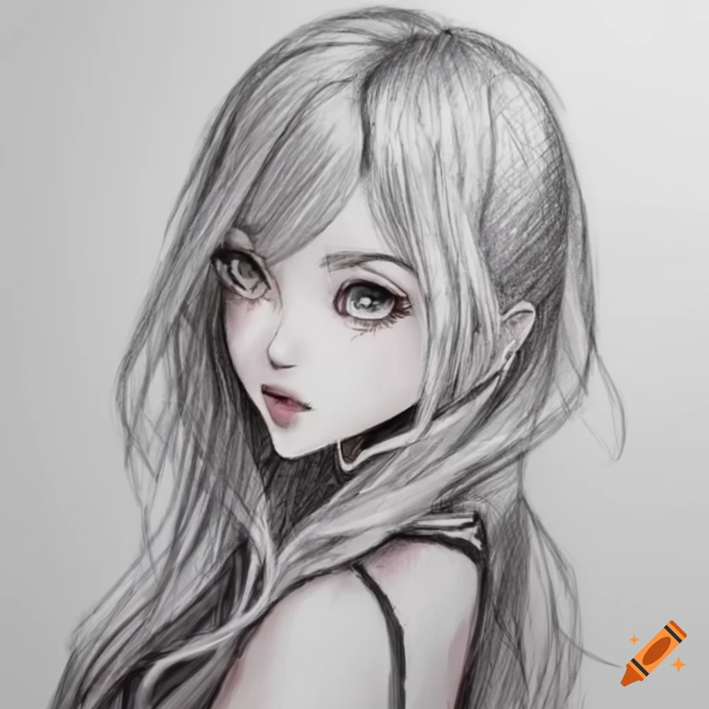Drawing of a cute anime girl on Craiyon