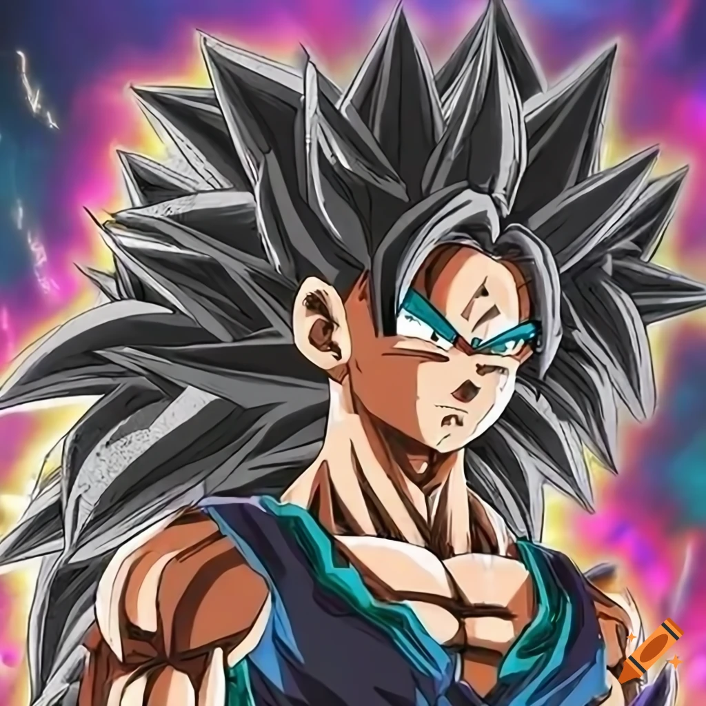 Ssj5 goku with silver hair and a glowing aura, high quality