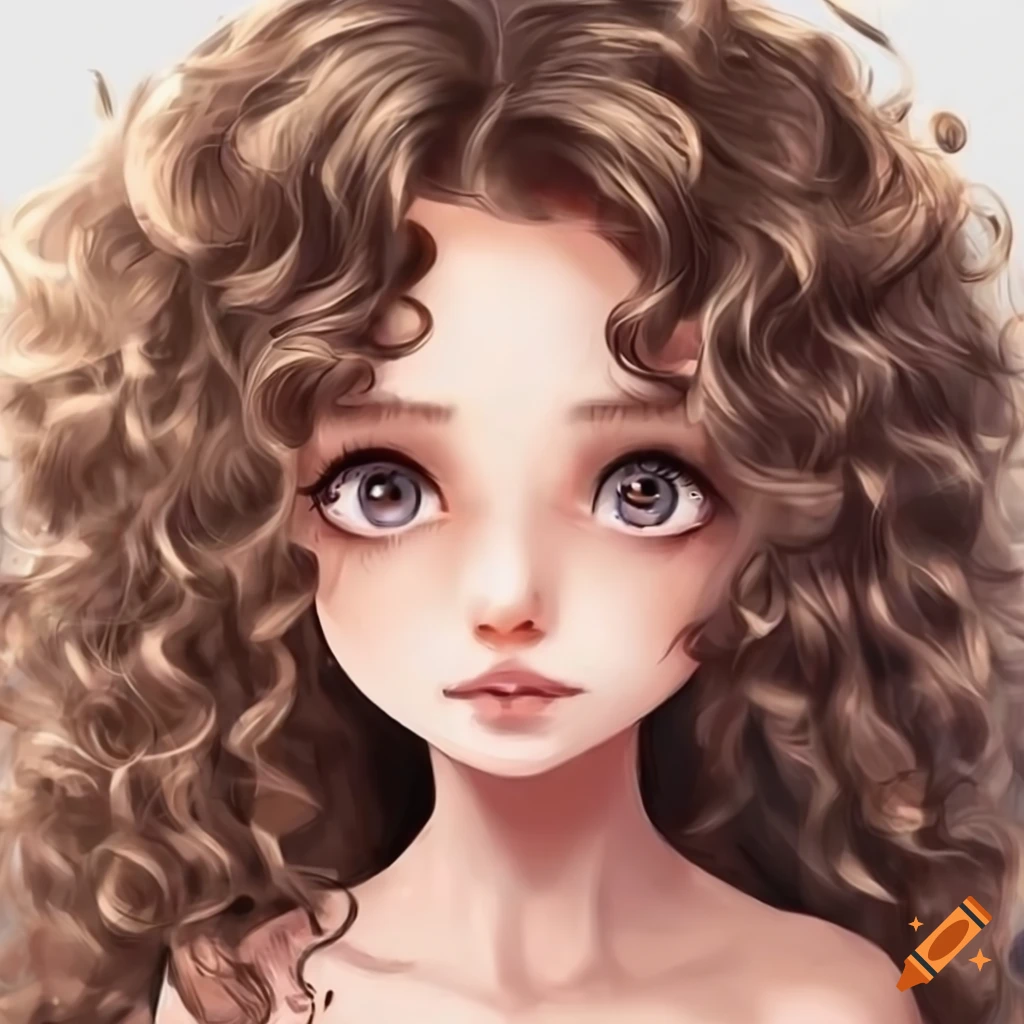 anime girl with curly brown hair and hazel eyes