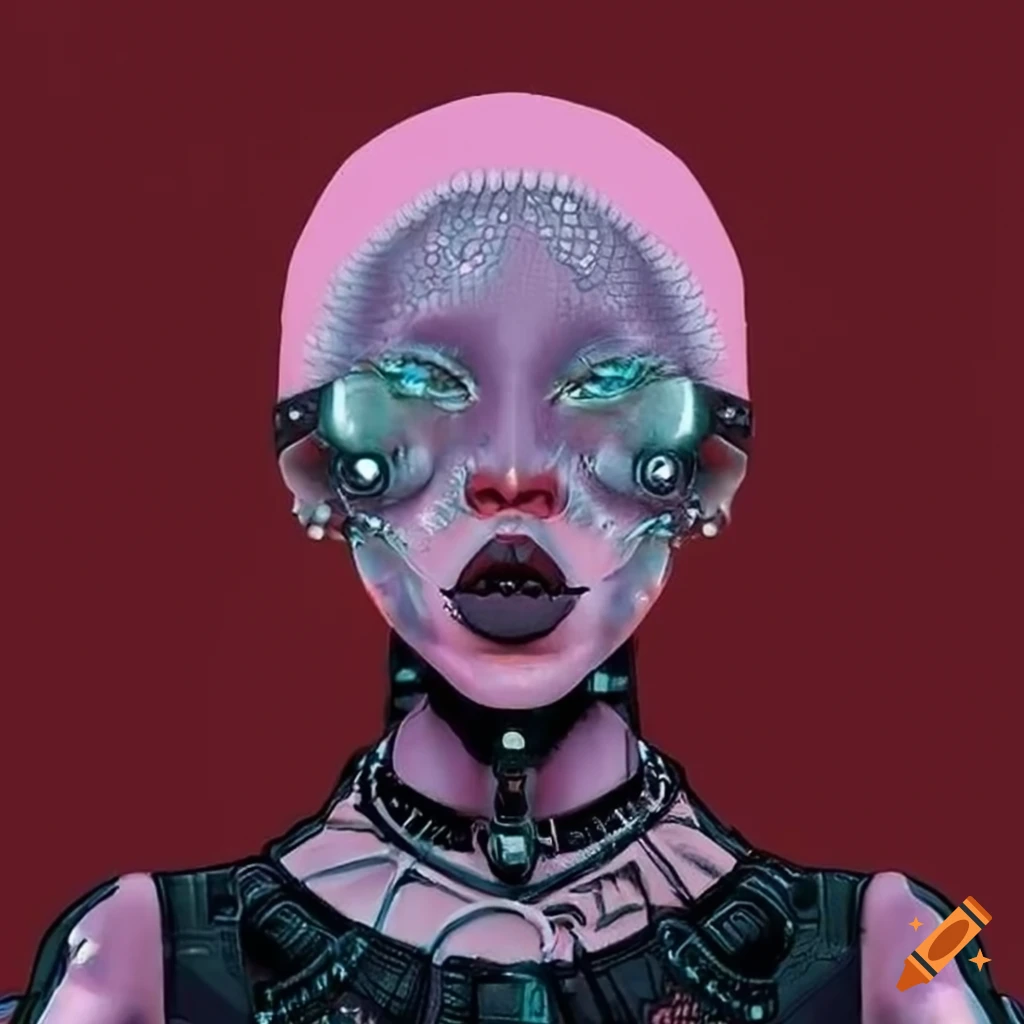 An albino black person cyborg wearing punk fashion