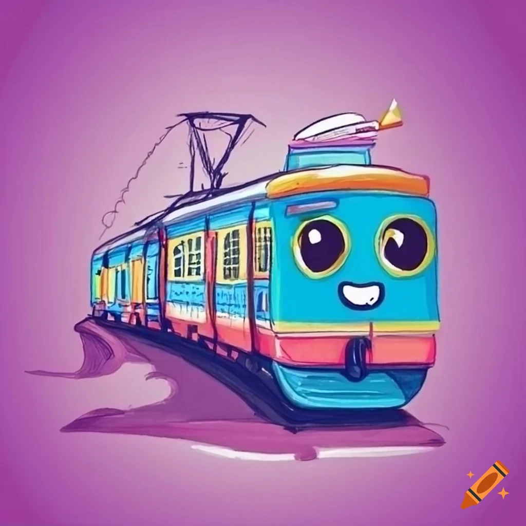 Cartoon drawing of front view of generic train engine locomotive on the  tracks. Stock Vector | Adobe Stock
