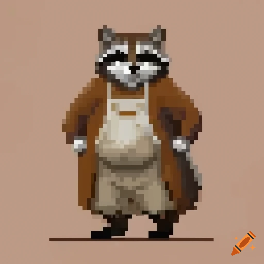 Fat anthropomorphic raccoon standing upright brown fur wearing an apron ...