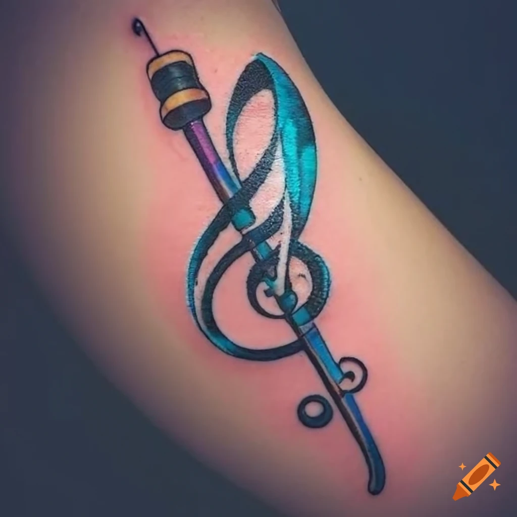 Tattoo with treble clef and fishing pole on Craiyon