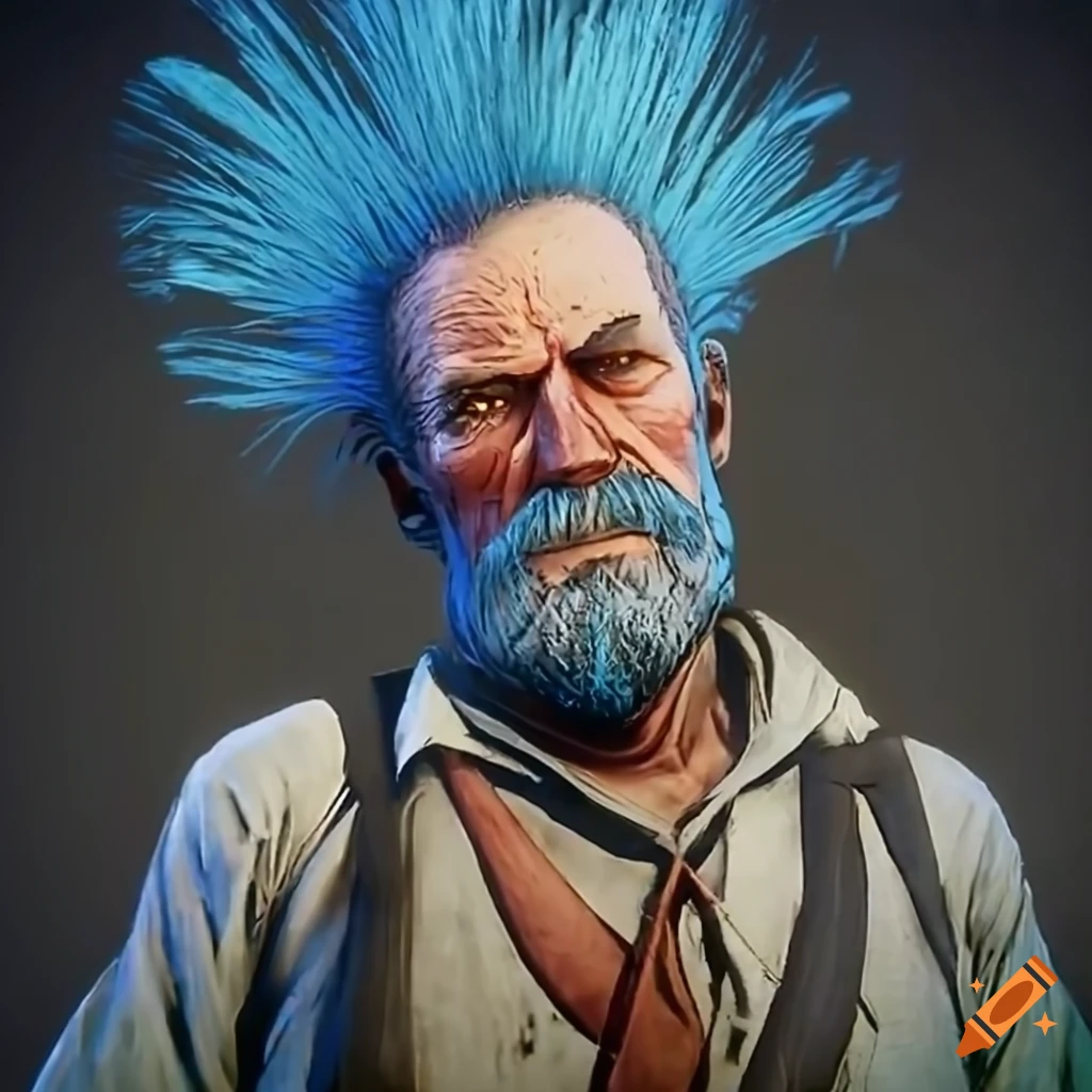 Uncle from red dead redemption with a blue mohawk on Craiyon