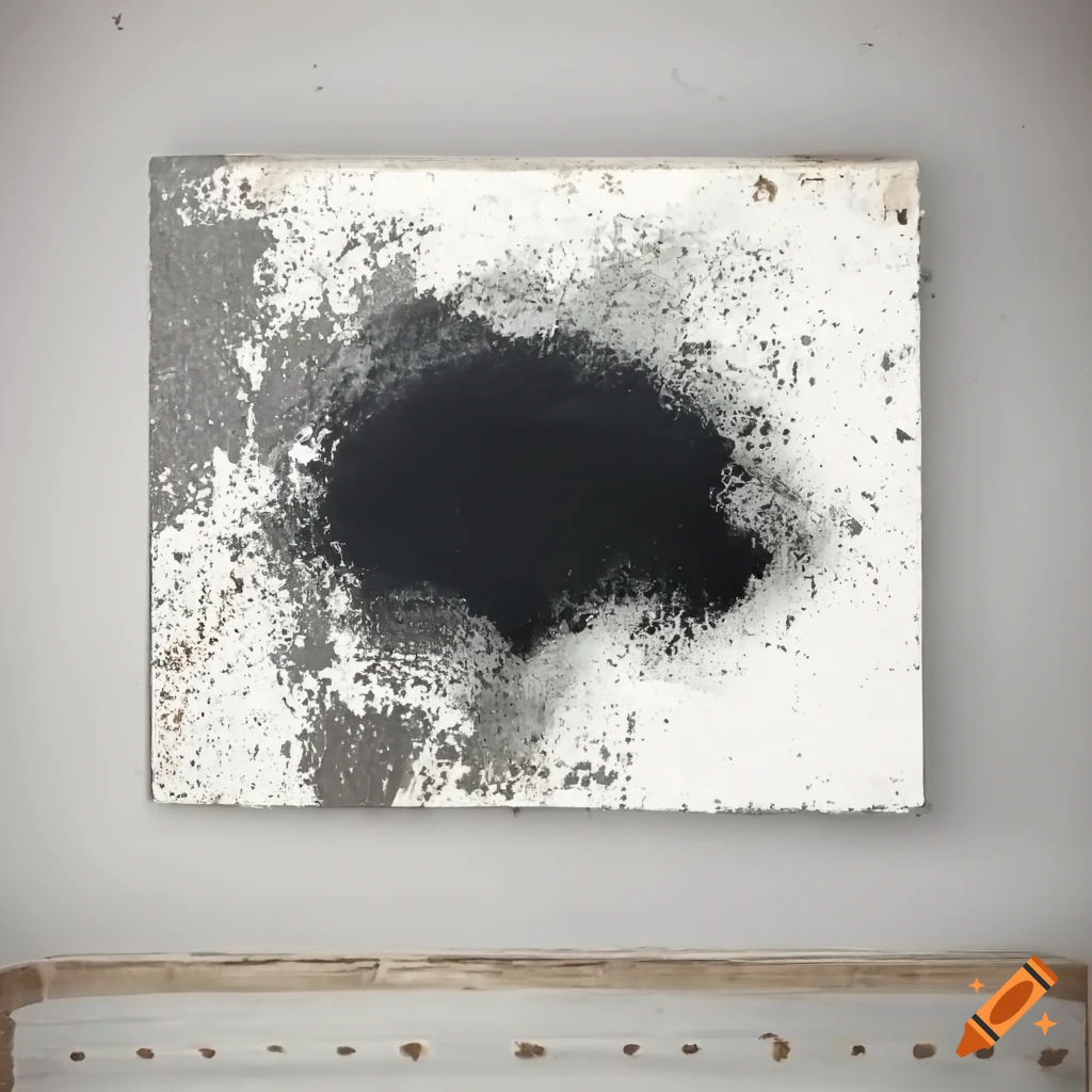 Distressed black oil paint stain on white canvas texture on Craiyon