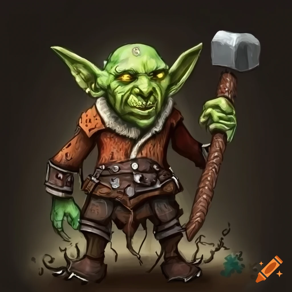 A swashbuckling goblin wearing a tattered fur suit wielding hammers