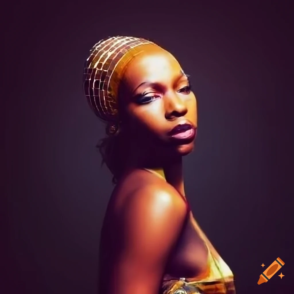 Air brush painted black woman wearing british disco fashion on Craiyon