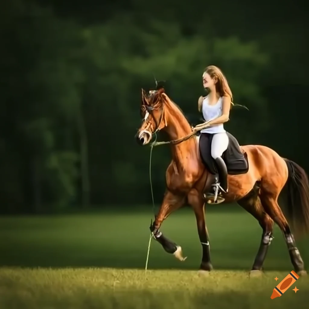 Girl riding on horse , bow in her hands , amazone