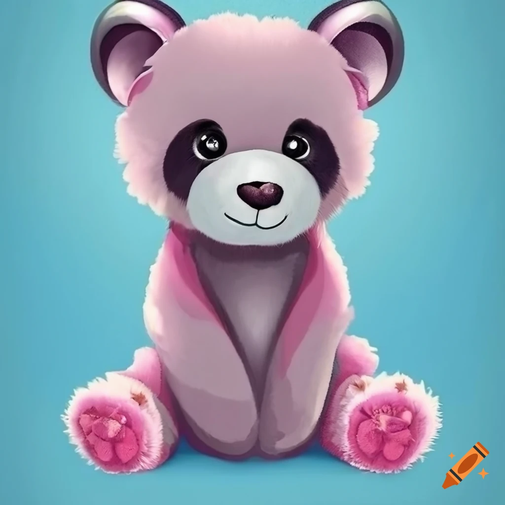 Light pink and bright blue panda teddybear with bear ears inside cat ears