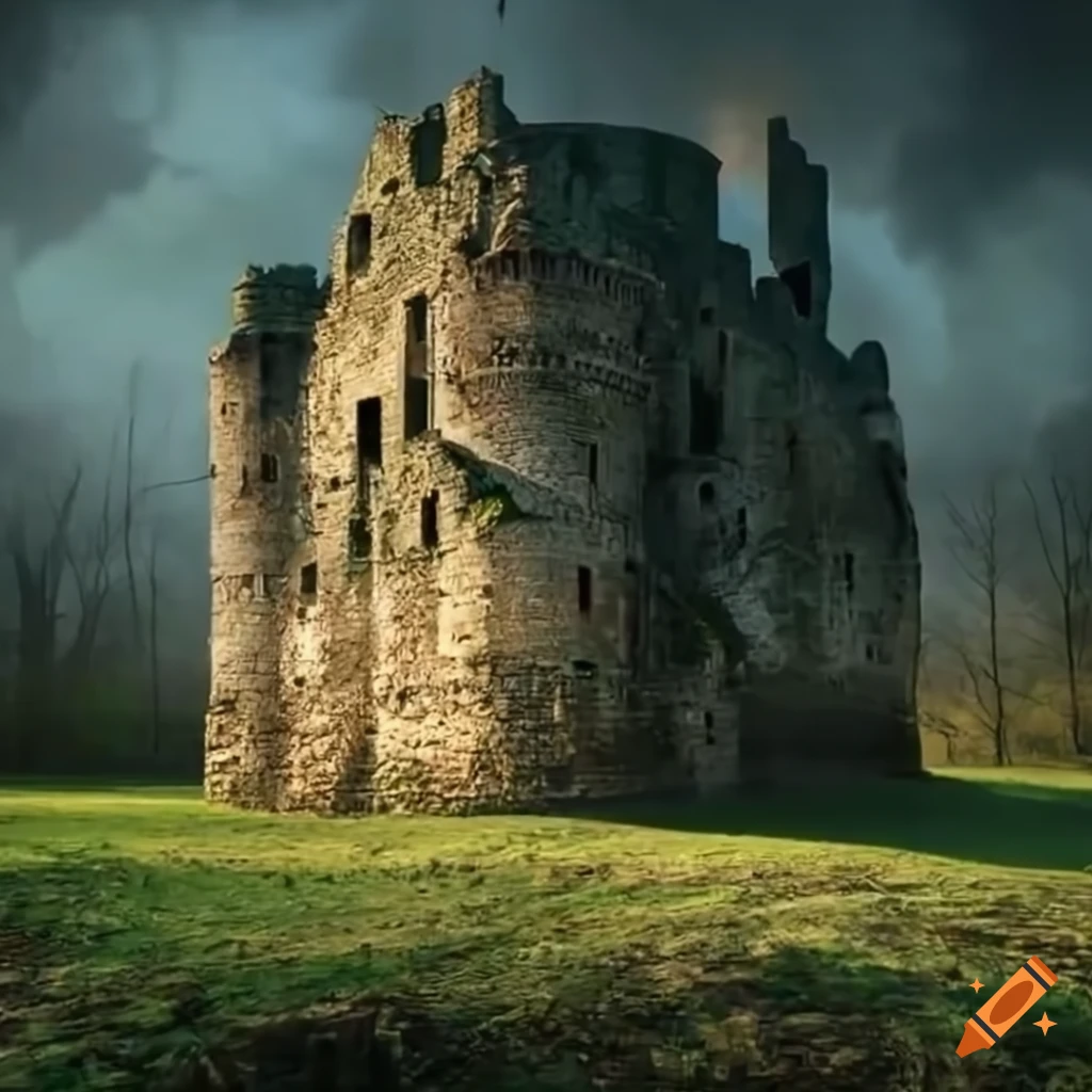 Medieval castle in ruins with a lot of trees that make it difficult to ...