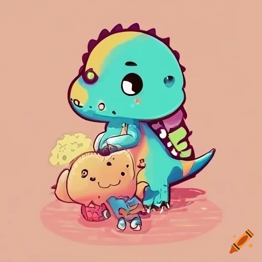 Cute dinosaur set, manga, kawaii style