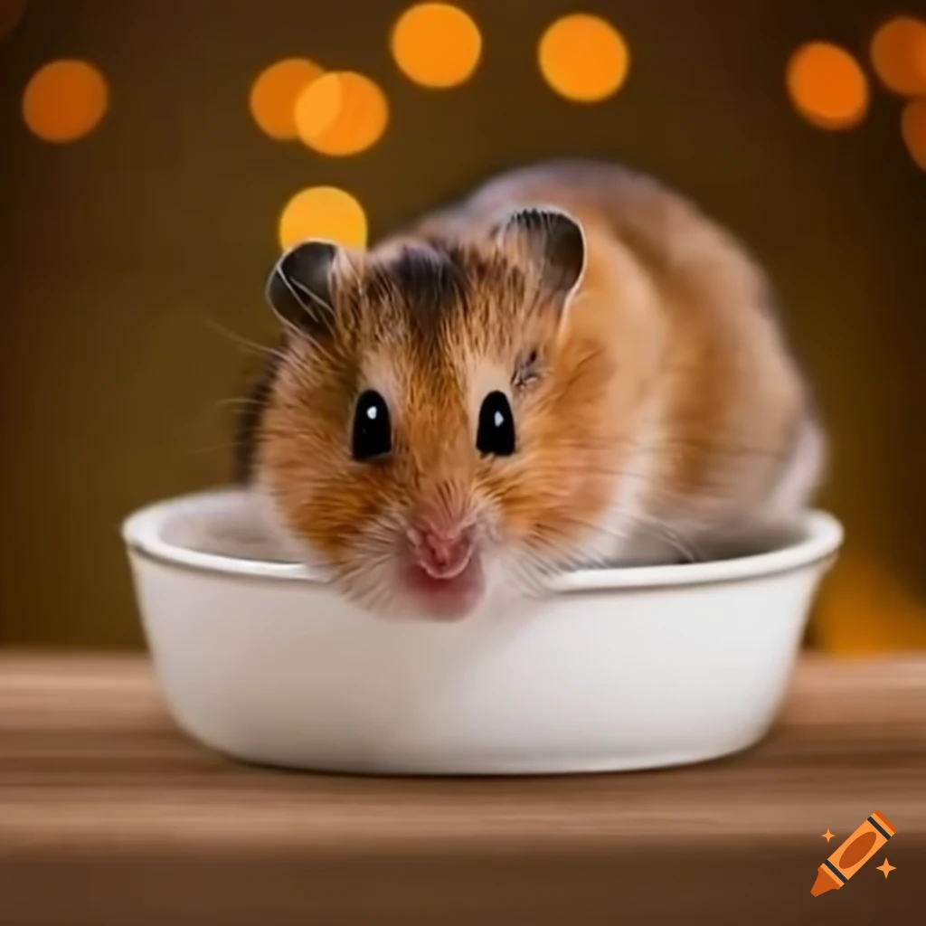 Hamster drinks water from a bowl