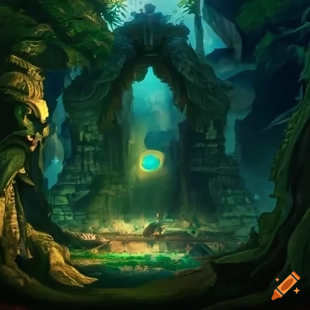 A big temple in the middel of a jungle with a dragon guarding it on Craiyon