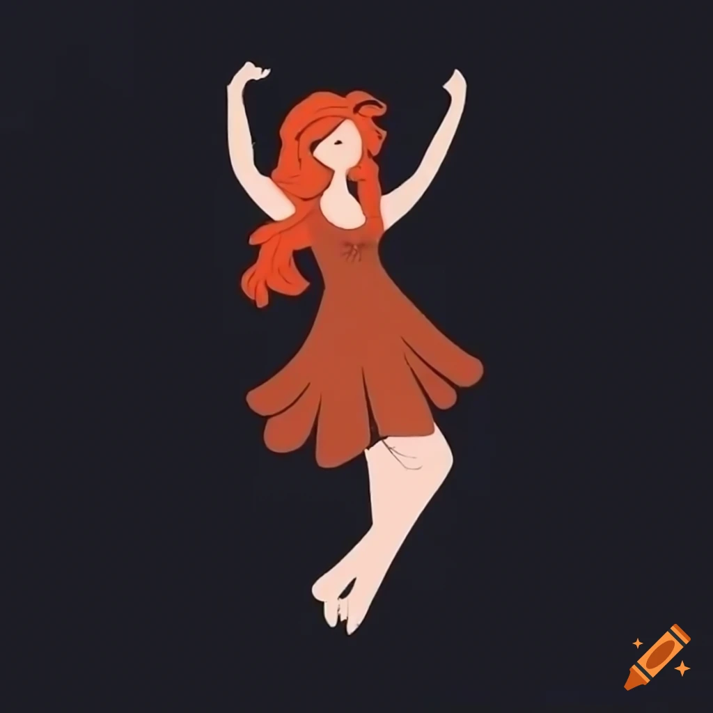Redhead hippie girl dancing in forest