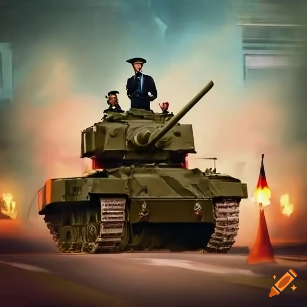 Abraham lincoln riding in a tank during a historical parade on craiyon