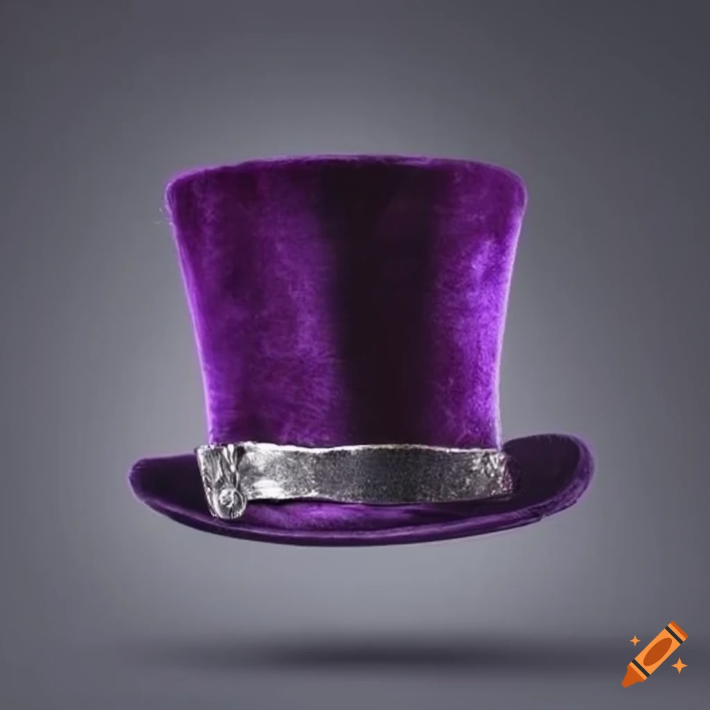 Deep purple velvet top hat with a plain silver fabric band at its base