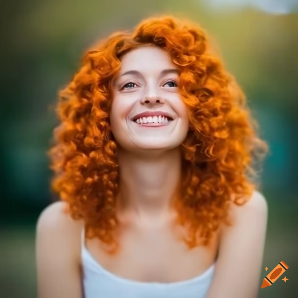 woman with loose curly orange hair smiling