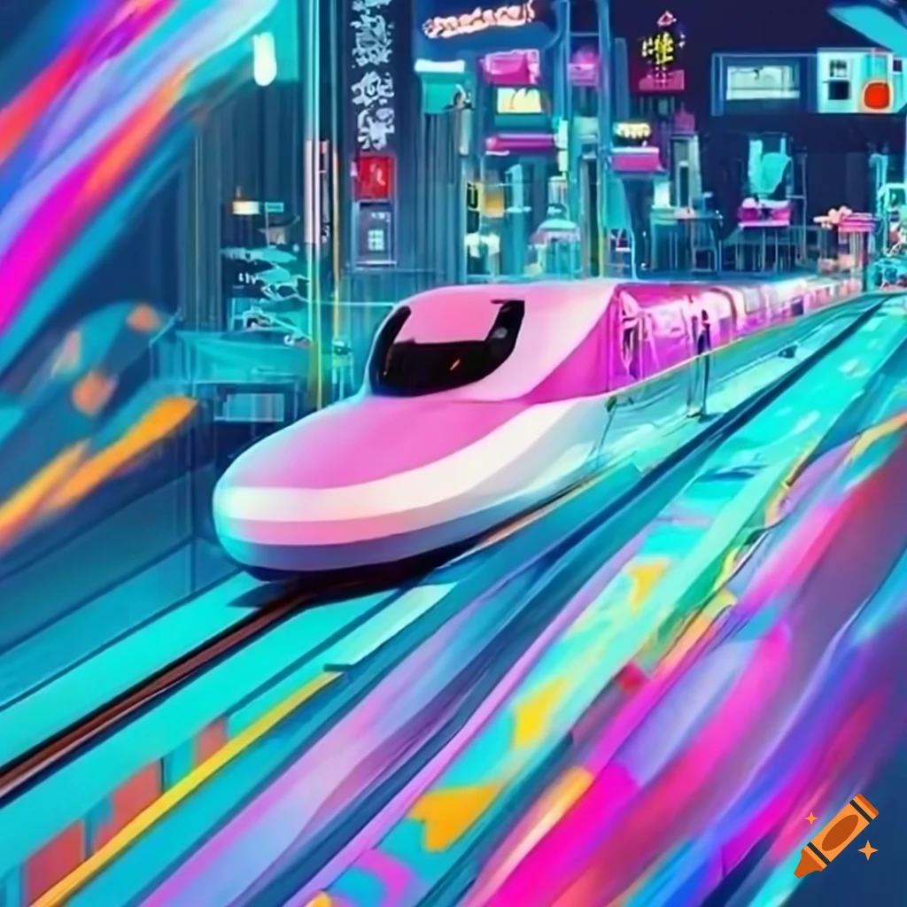 Vibrant game show banner featuring japanese shinkansen trains