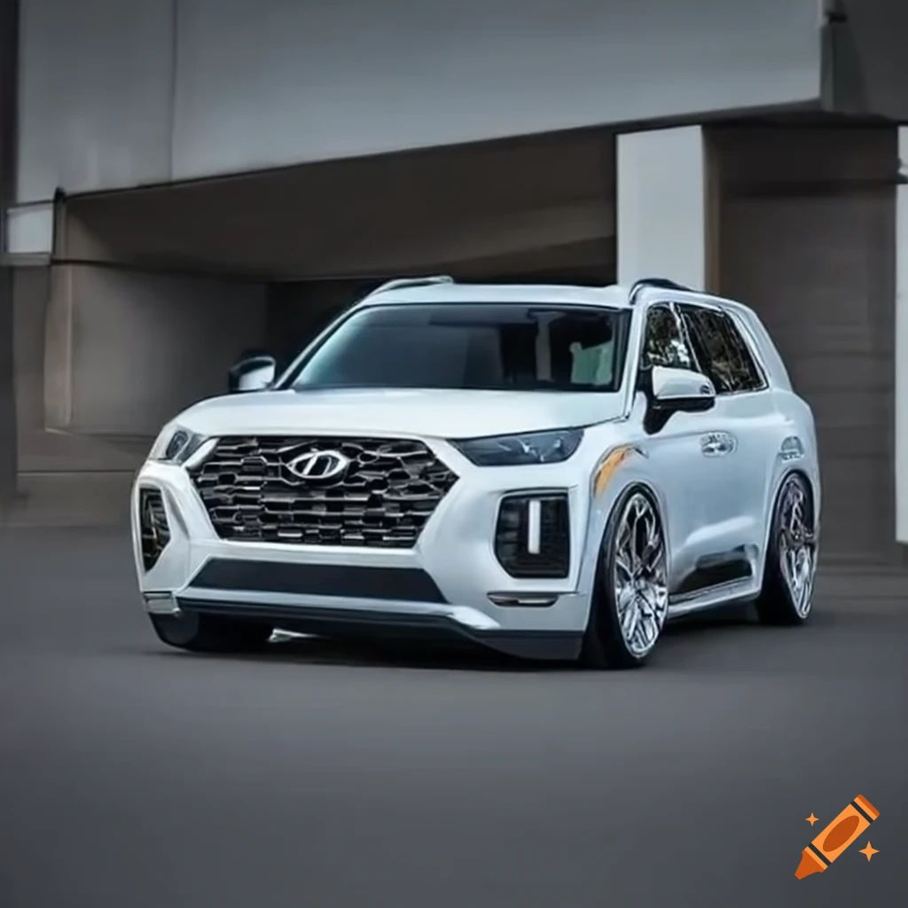 Modified hyundai palisade with lowered suspension and unique stance on
