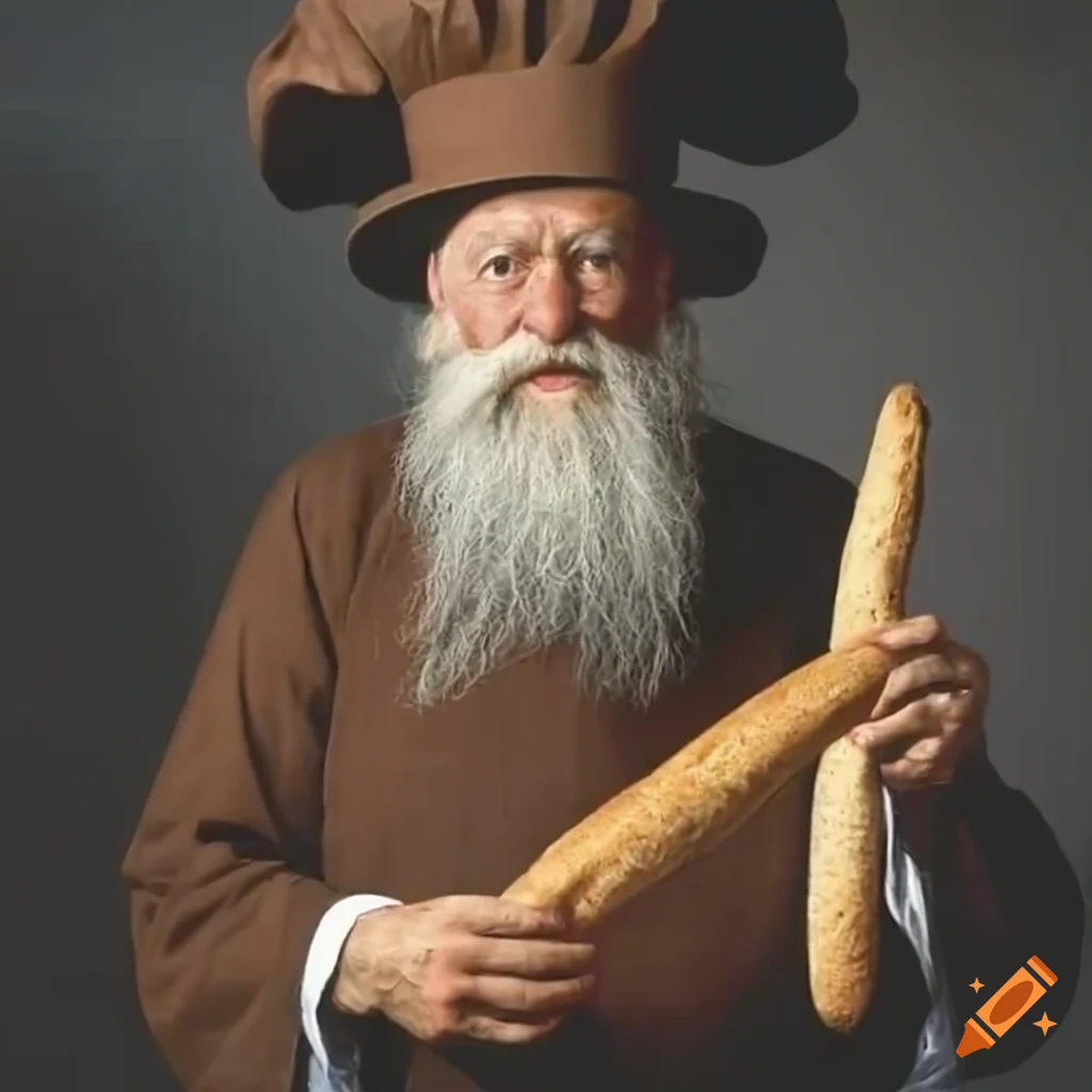 Portrait of a baker wizard wearing a chef wizard hat, middle aged man