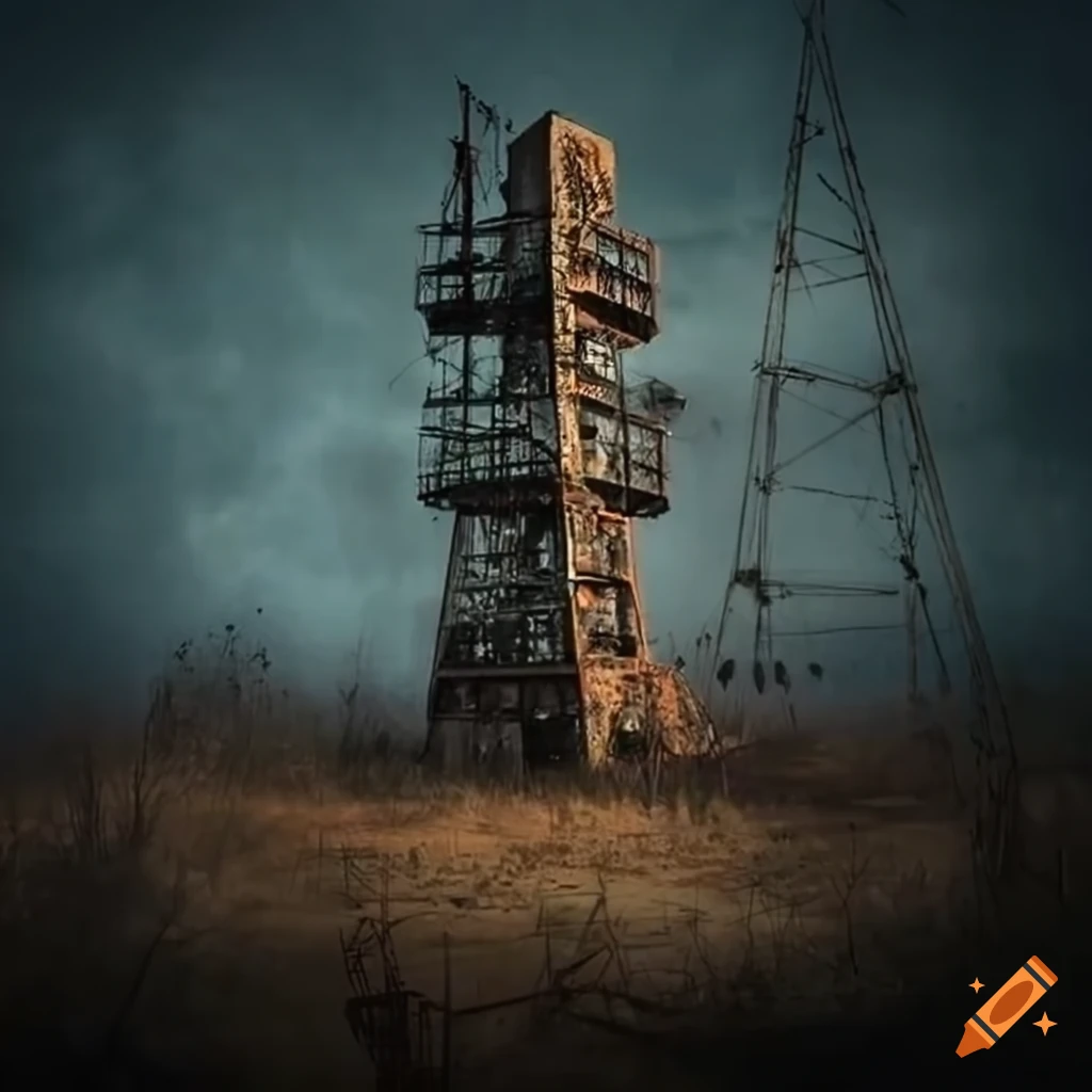 Abandoned Radio Tower Surrounded By A Reinforced Wall Post Apocalyptic abandoned-radio-tower-surrounded-by-a-reinforced-wall-post-apocalyptic