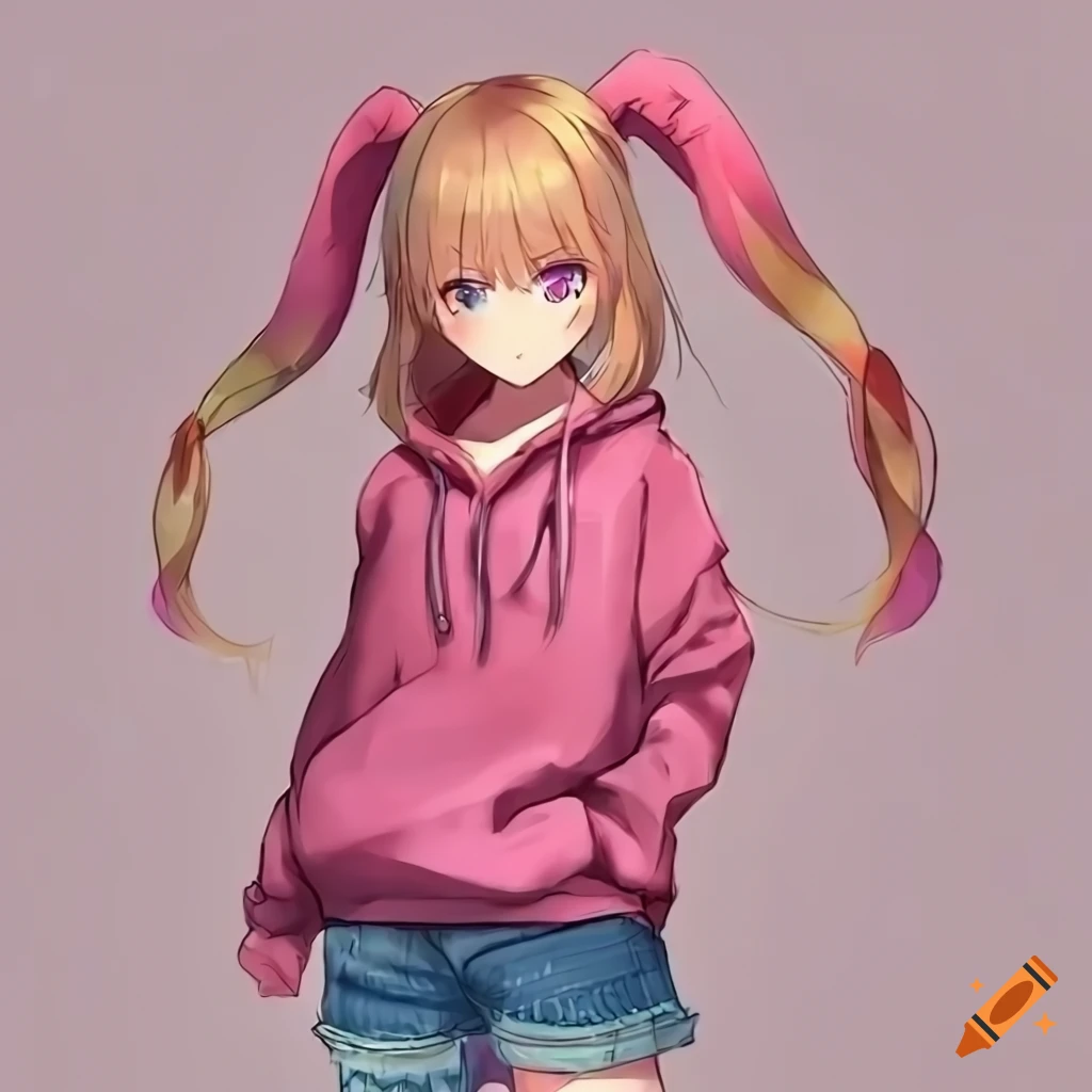 Anime girl with store big hoodie