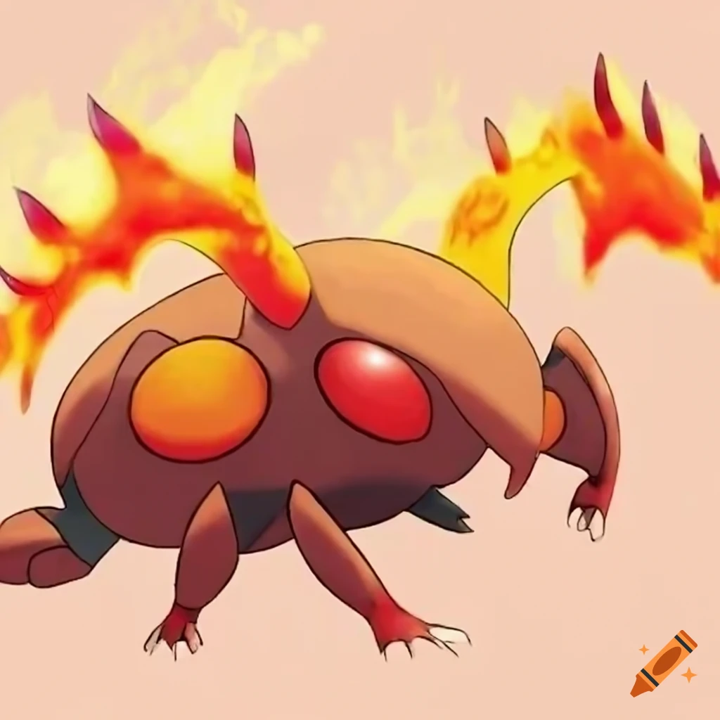 Bug, fire type starter pokemon that looks like a bombardier beetle