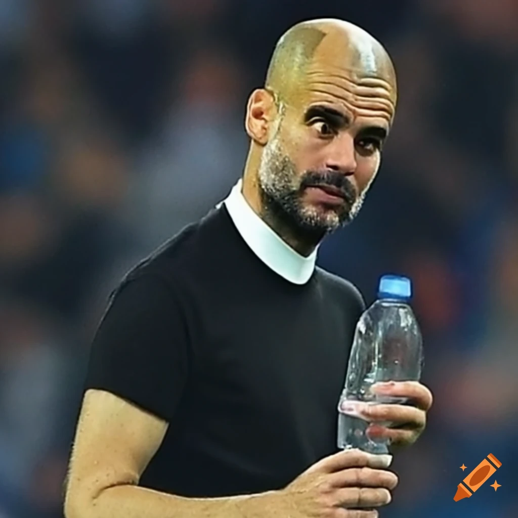 Pep guardiola nervously drinking water on Craiyon